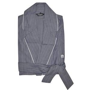 NEW NERO PERLA men's striped belted cotton robe in gray